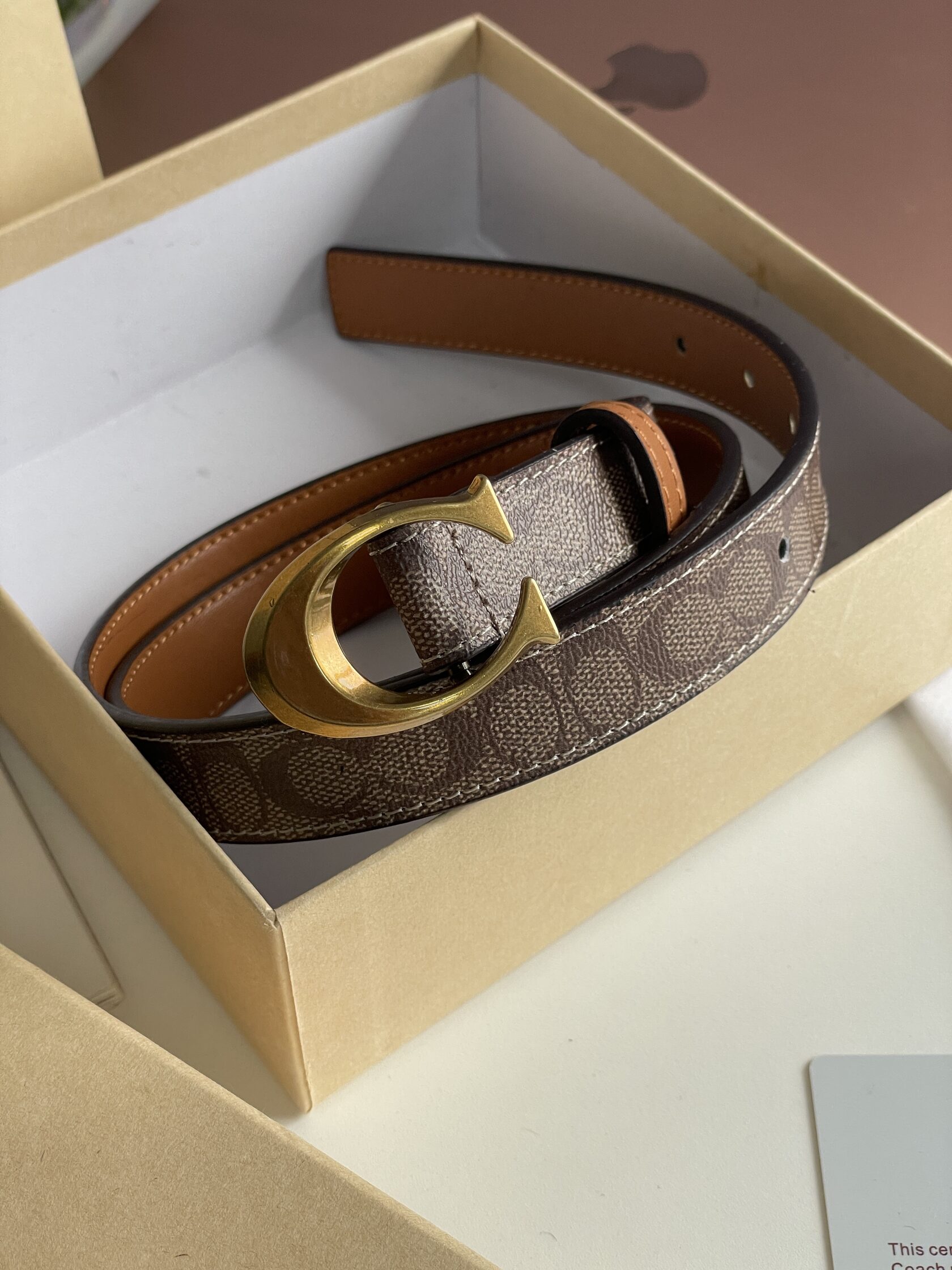 Coach Sculpted C Buckle Belt Beige - 5