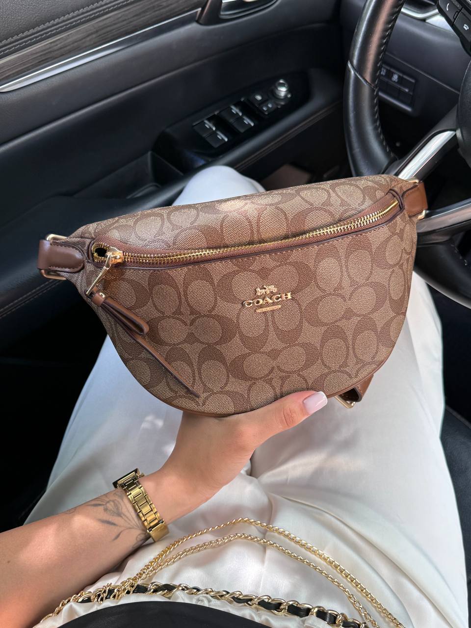 Coach Signature Belt Bag Fanny Pack Beige - 2