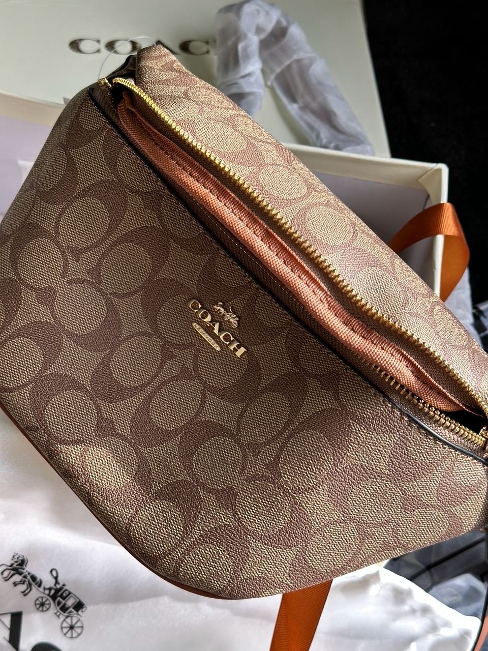 Coach Signature Belt Bag Fanny Pack Khaki Saddle - 11