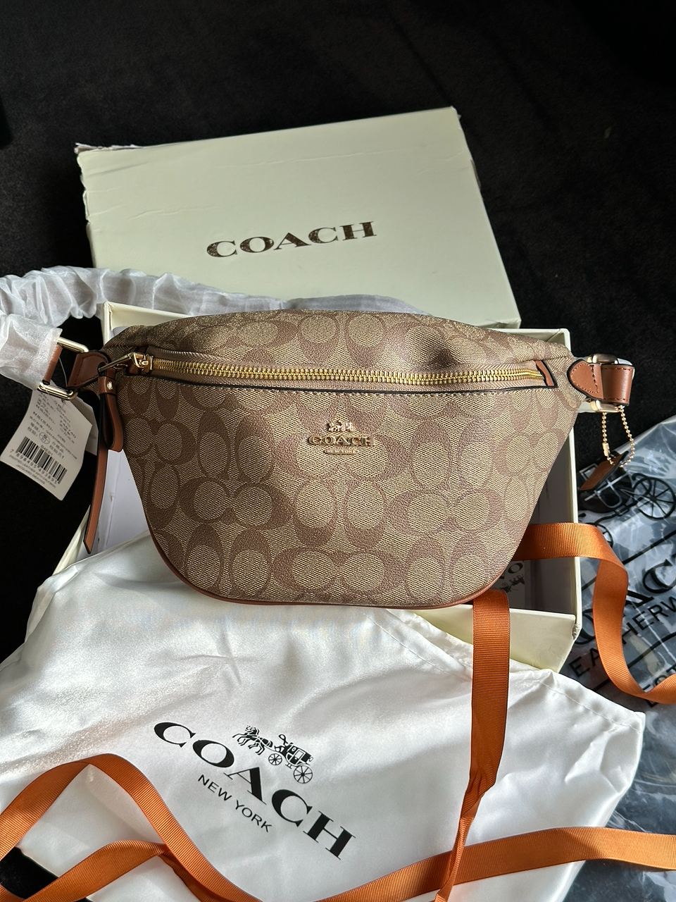 Coach Signature Belt Bag Fanny Pack Khaki Saddle - 2