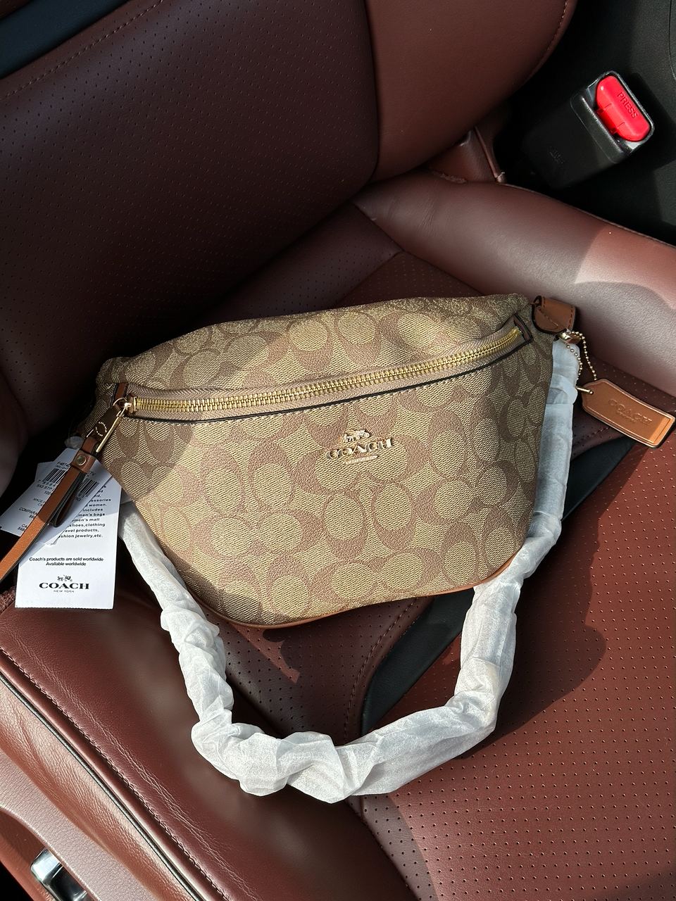 Coach Signature Belt Bag Fanny Pack Khaki Saddle - 4