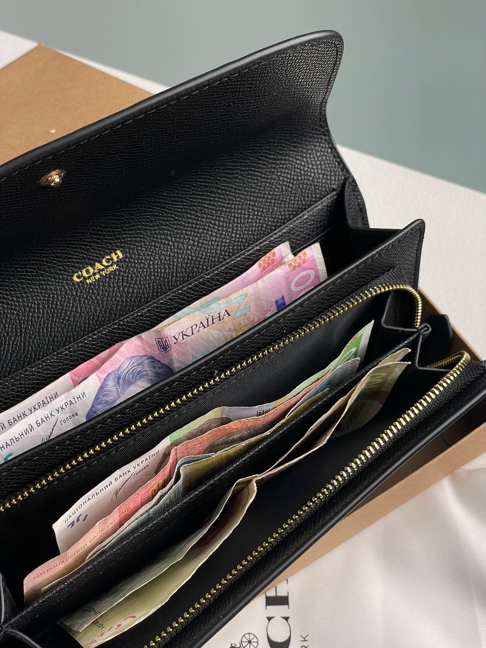 Coach Signature PVC Slim Envelope Wallet Black/Brown - 15