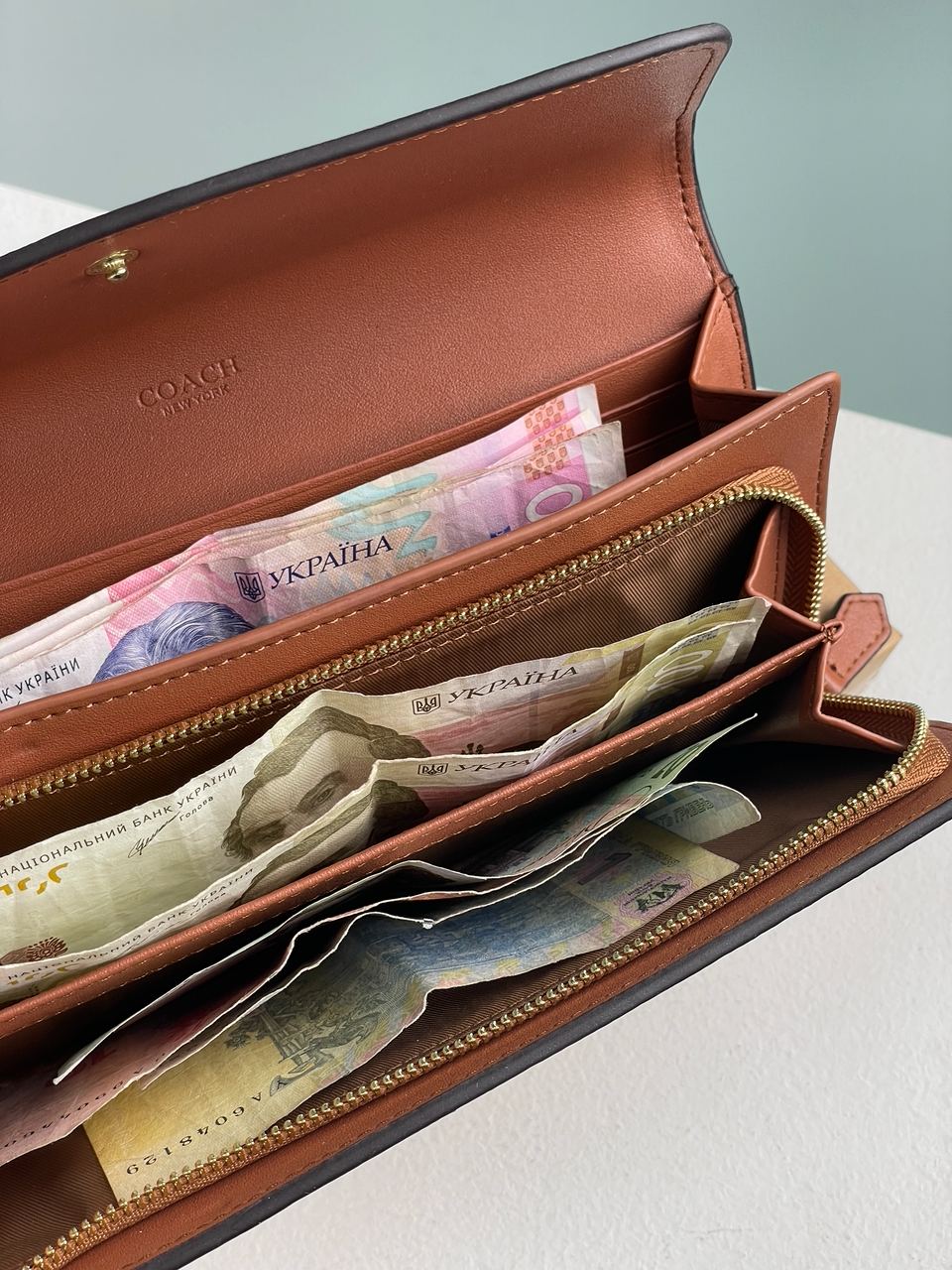 Coach Signature PVC Slim Envelope Wallet Brown - 13