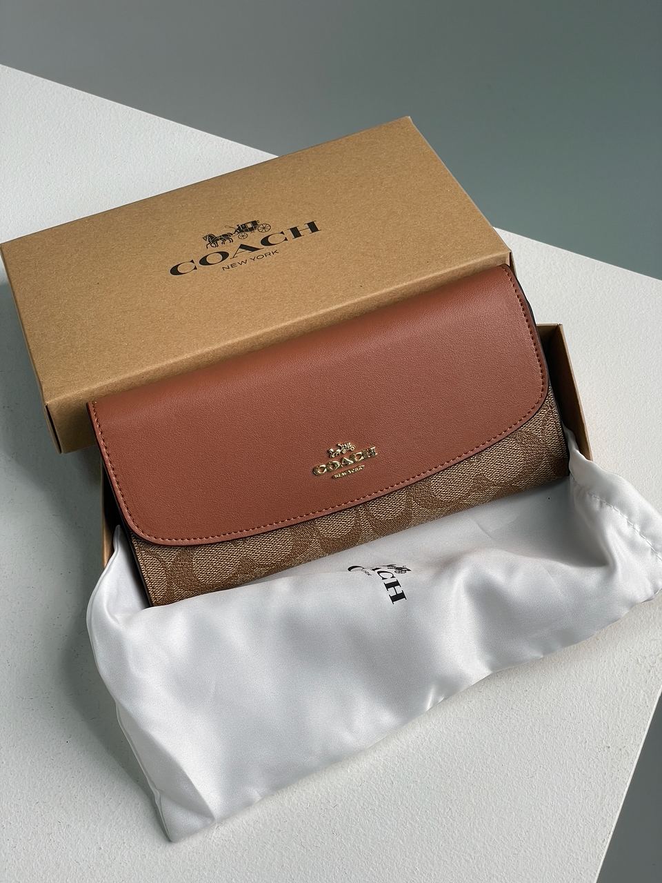 Coach Signature PVC Slim Envelope Wallet Brown - 2