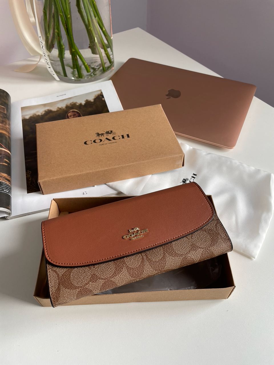 Coach Signature PVC Slim Envelope Wallet Brown - 4