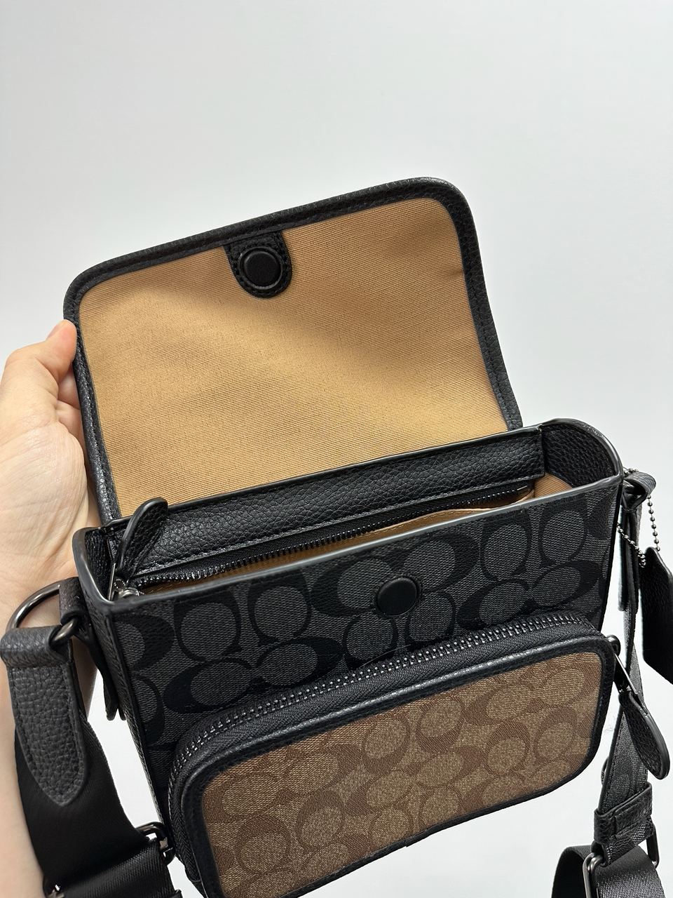 Coach Sullivan Flap Crossbody In Signature Canvas Beige/Black - 16