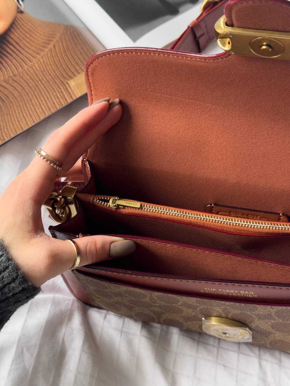 Coach Tabby Red/Beige Shoulder Bag In Signature Canvas - 20