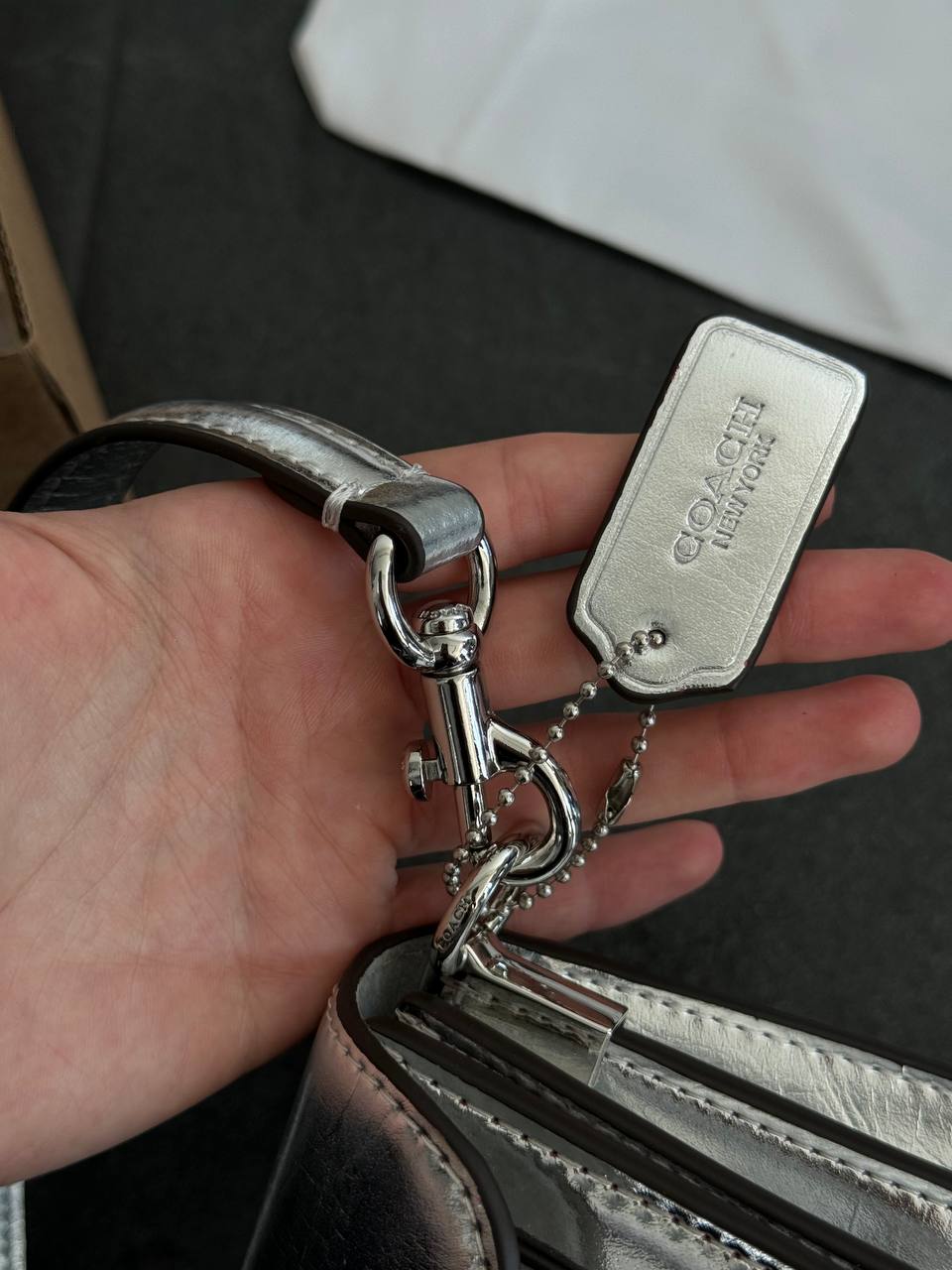 Coach Tabby Small Chain Bag in Metallic Leather - 8