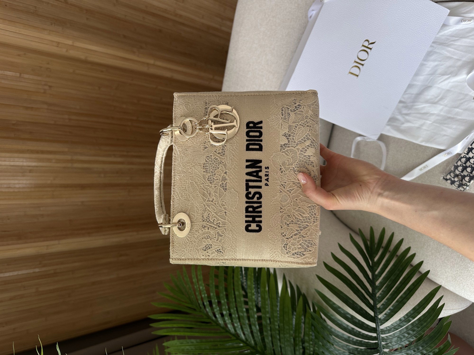 Dior Medium Lady D-Lite Bag Toile de Jouy Sauvage Lace Beige/Bl - 13