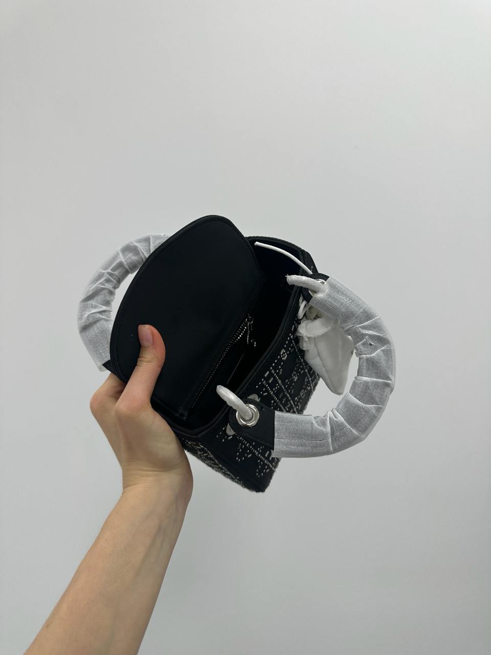 Dior Mini Lady Dior Bag Black Strass Cannage Satin - 11