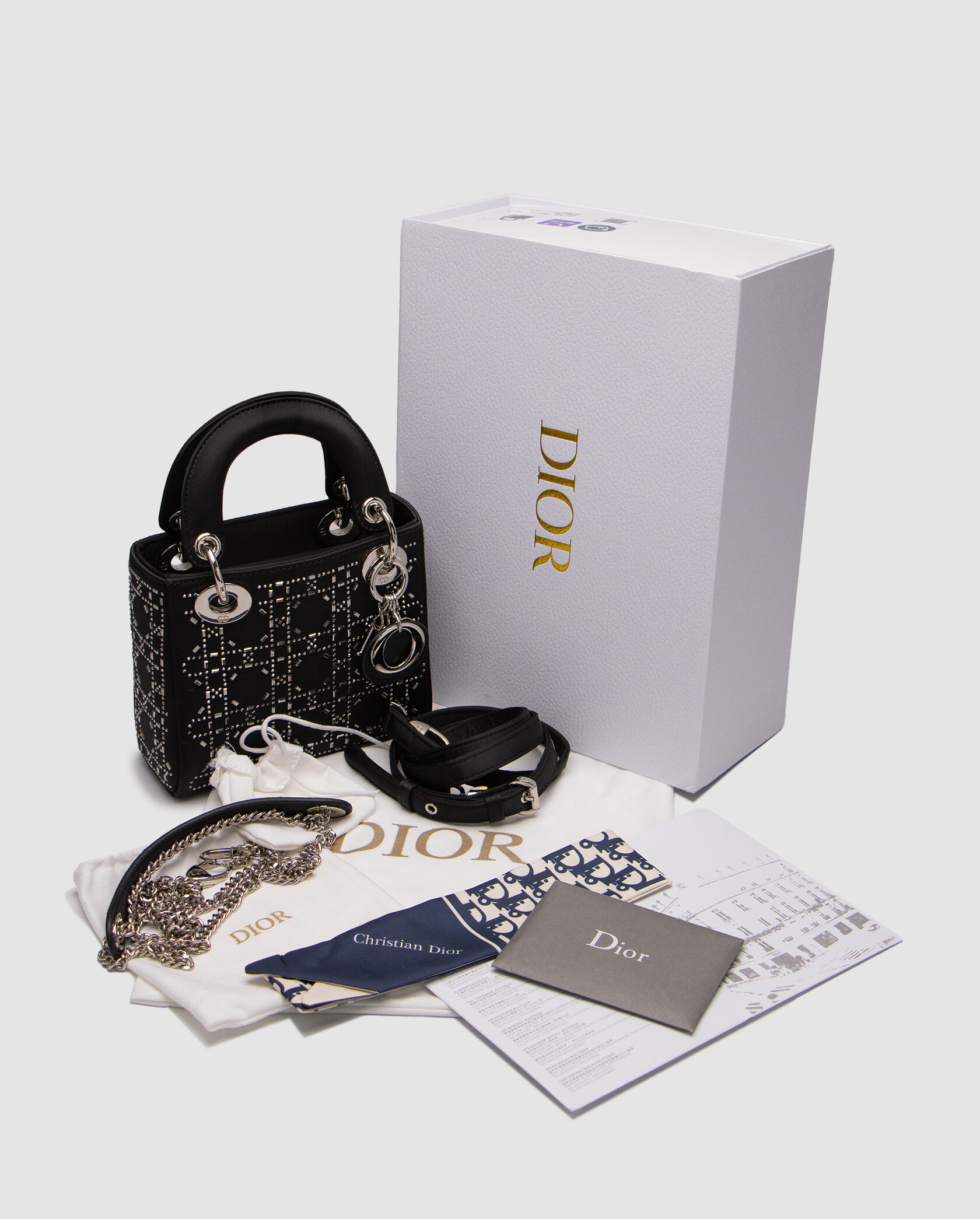 Dior Mini Lady Dior Bag Black Strass Cannage Satin - 2