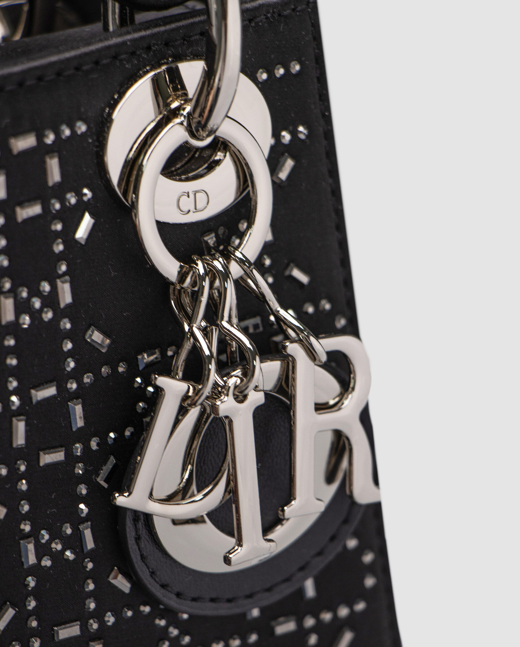 Dior Mini Lady Dior Bag Black Strass Cannage Satin - 6