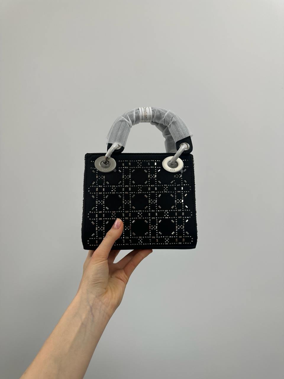 Dior Mini Lady Dior Bag Black Strass Cannage Satin - 8