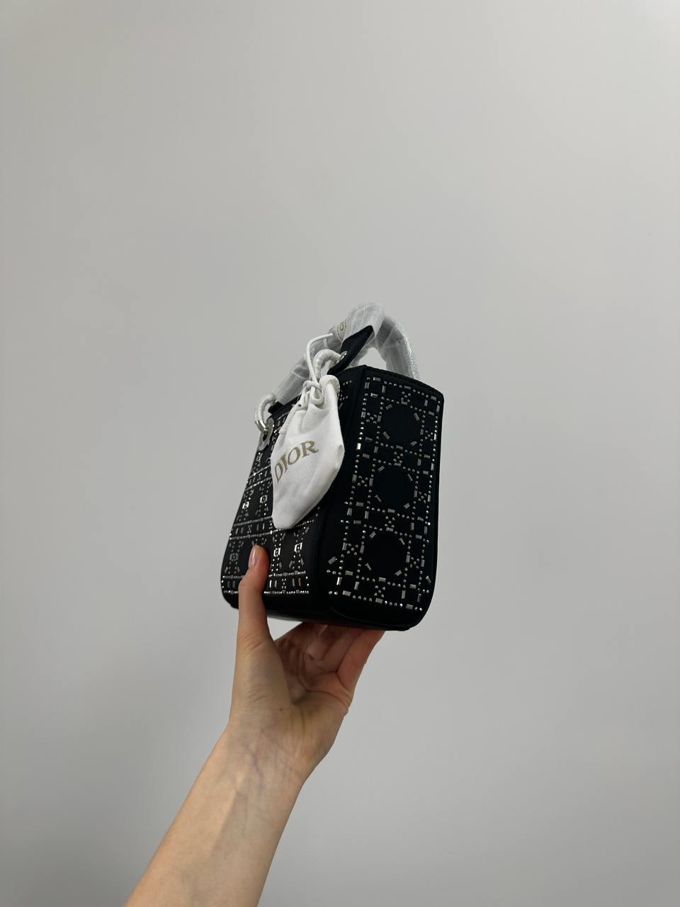 Dior Mini Lady Dior Bag Black Strass Cannage Satin - 9