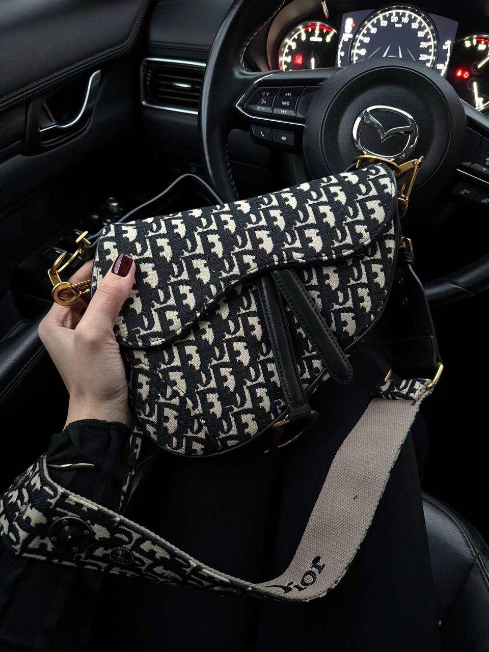 Dior Saddle Bag with Strap Black Dior Oblique Jacquard - 4