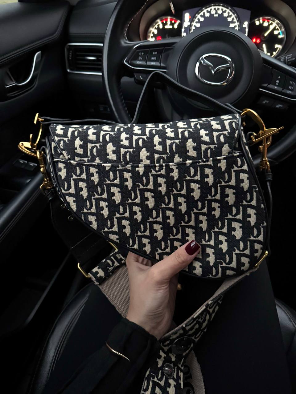 Dior Saddle Bag with Strap Black Dior Oblique Jacquard - 7