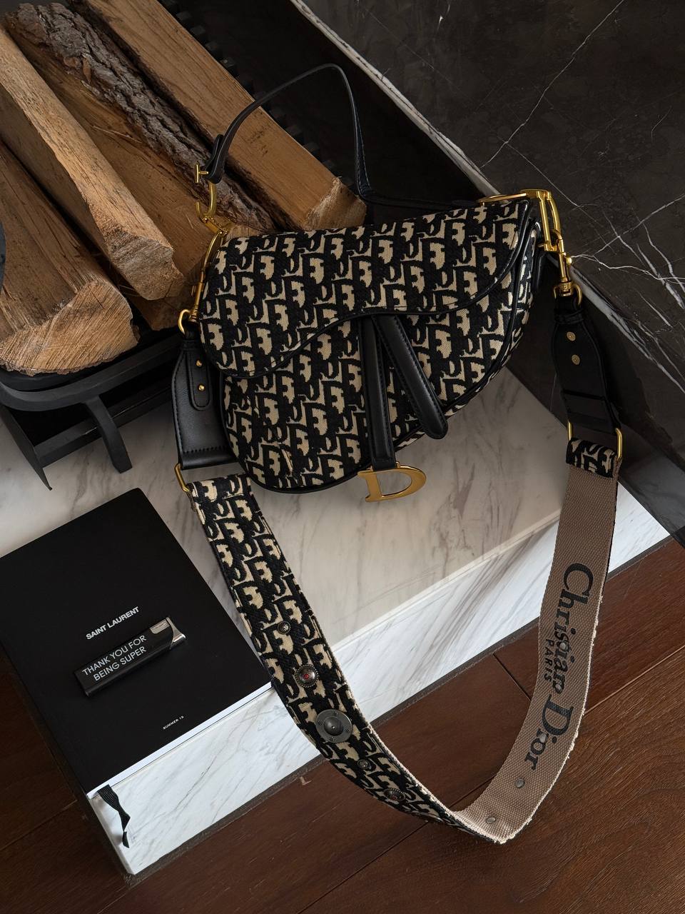 Dior Saddle Bag with Strap Black Dior Oblique Jacquard - 7