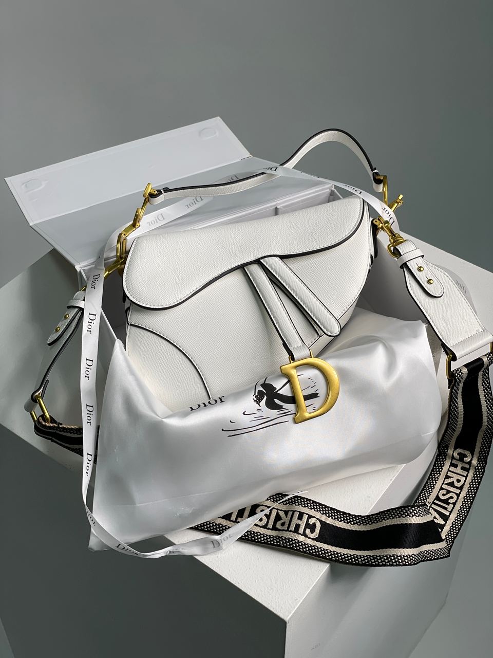 Dior Saddle Bag with Strap Latte Grained Calfskin - 2