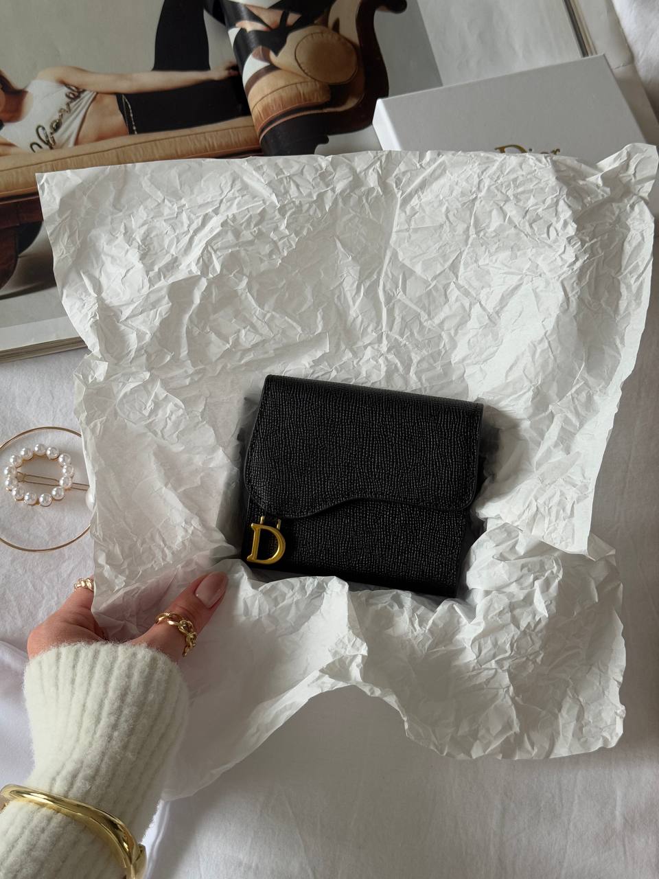 Dior Saddle Bloom card holder in black grained calfskin - 2