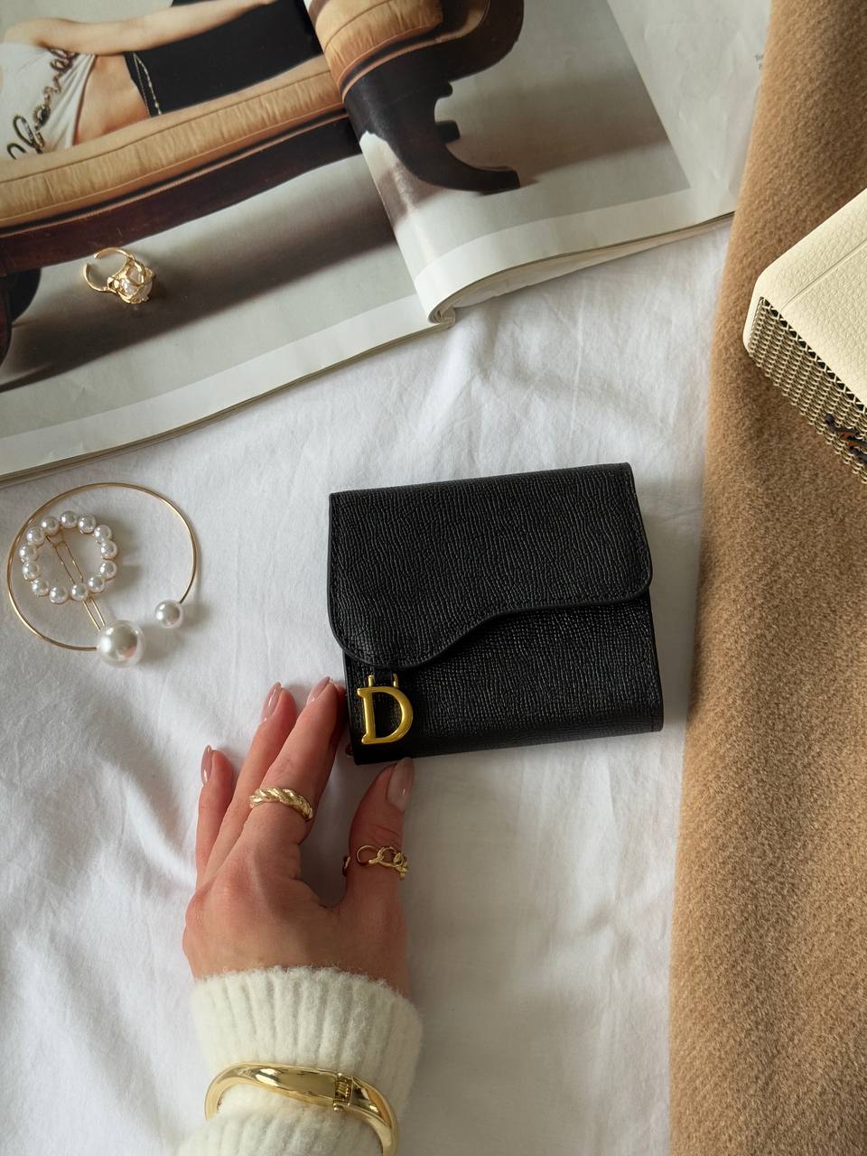 Dior Saddle Bloom card holder in black grained calfskin - 6