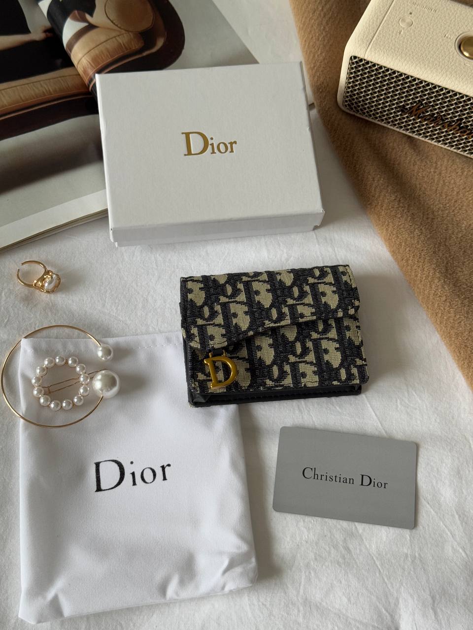 Dior Saddle Jasmine Gusset Card Holder Blue Dior Oblique Jacquard