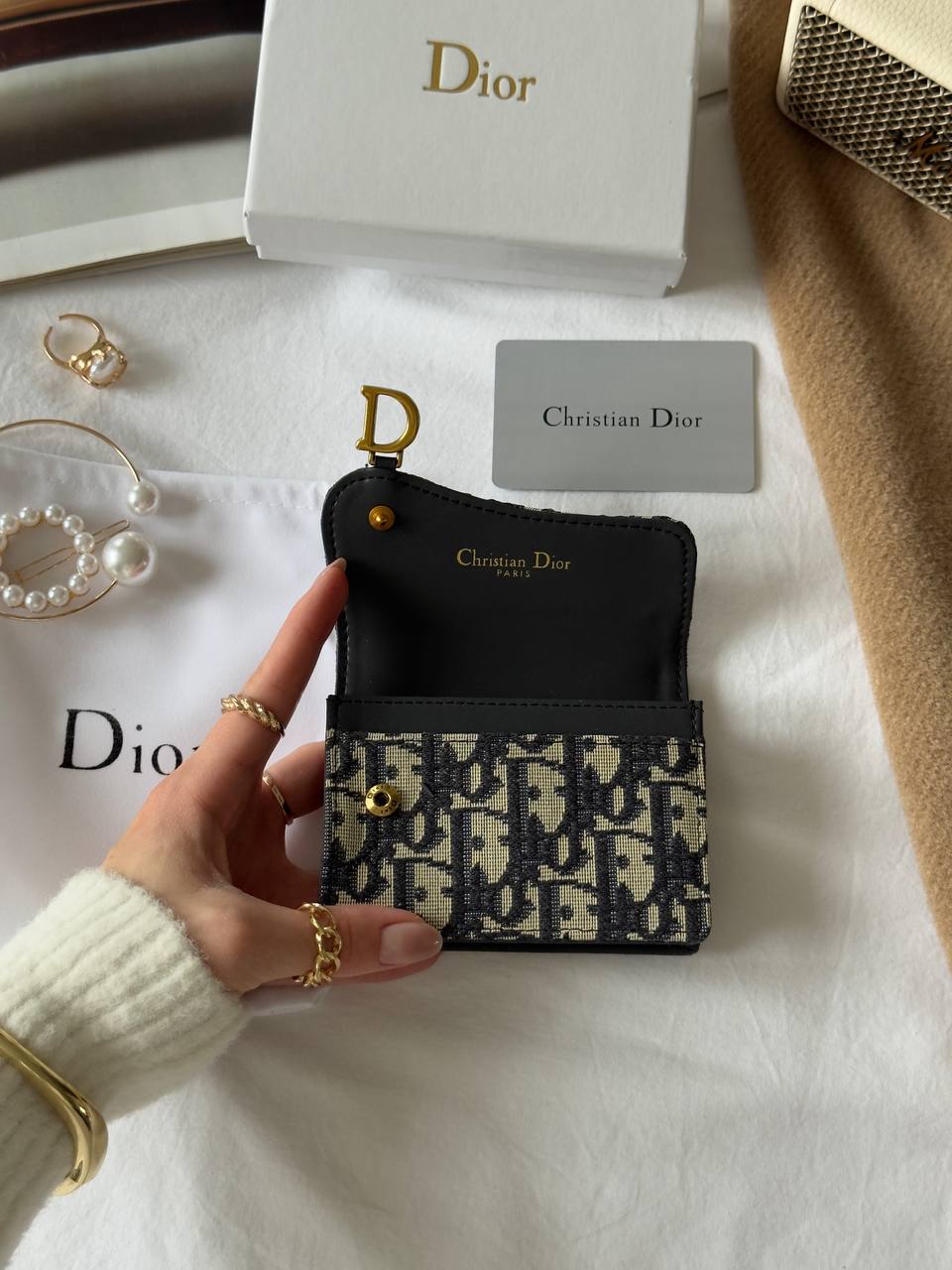 Dior Saddle Jasmine Gusset Card Holder Blue Dior Oblique Jacquard - 9