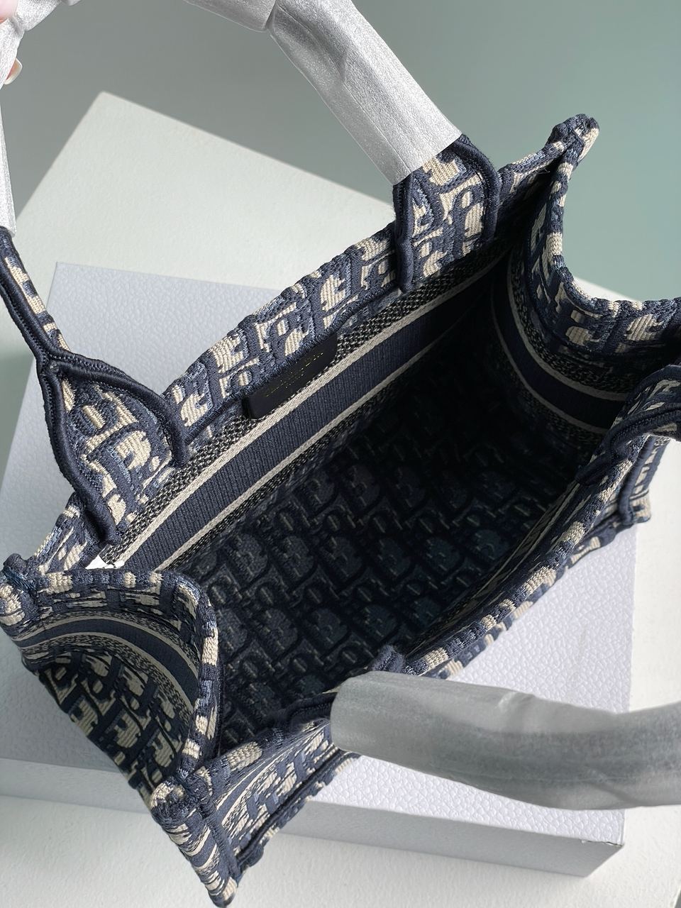 Dior Small Book Tote Ecru and Blue Dior Oblique Embroidery - 13