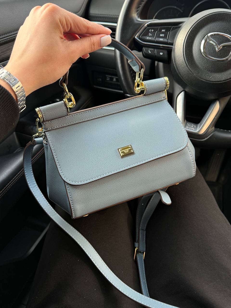 Dolce &amp; Gabbana Sicily Mini Textured-Leather Shoulder Bag in Light Blue - 3