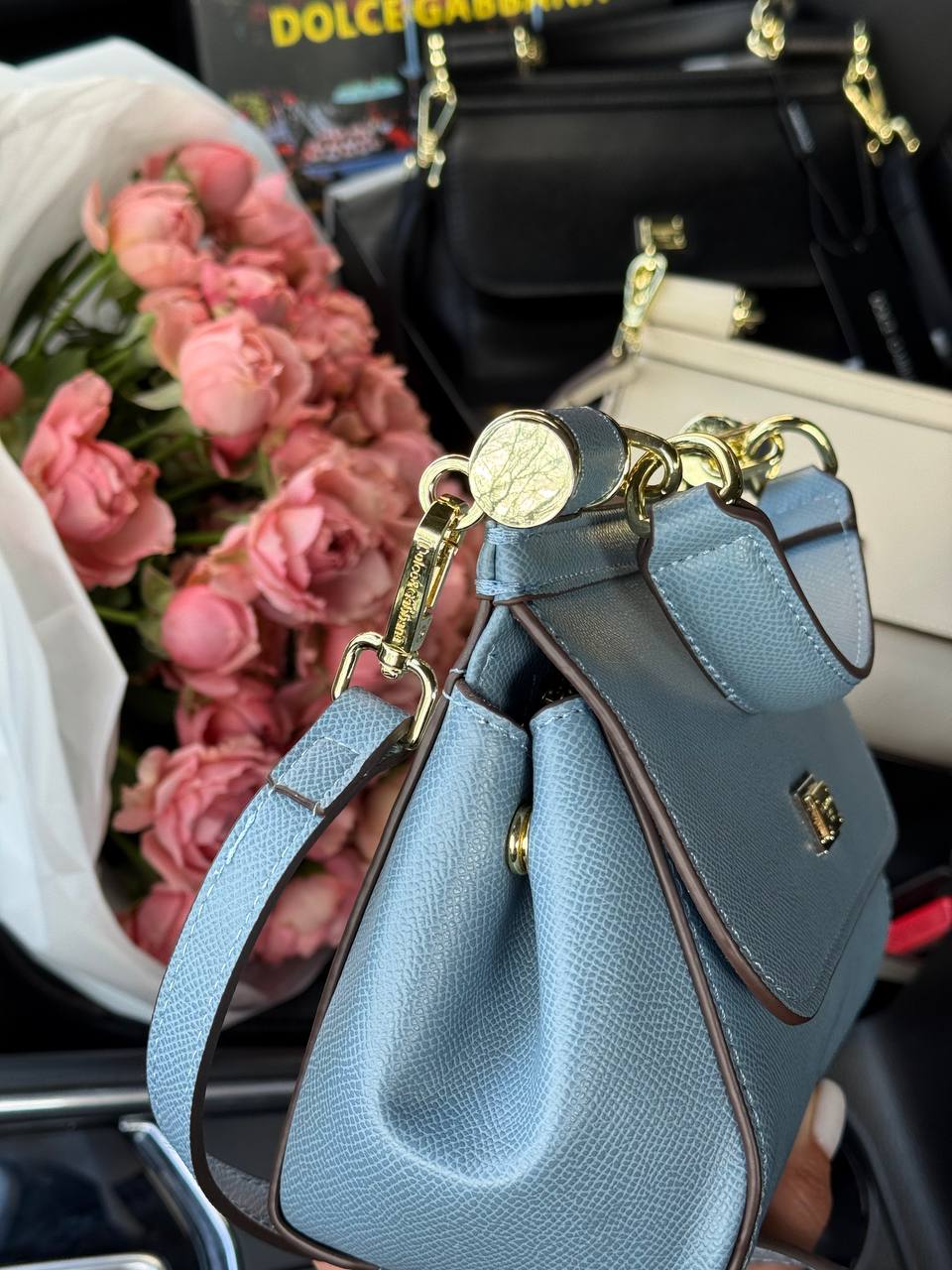 Dolce &amp; Gabbana Sicily Mini Textured-Leather Shoulder Bag in Light Blue - 9