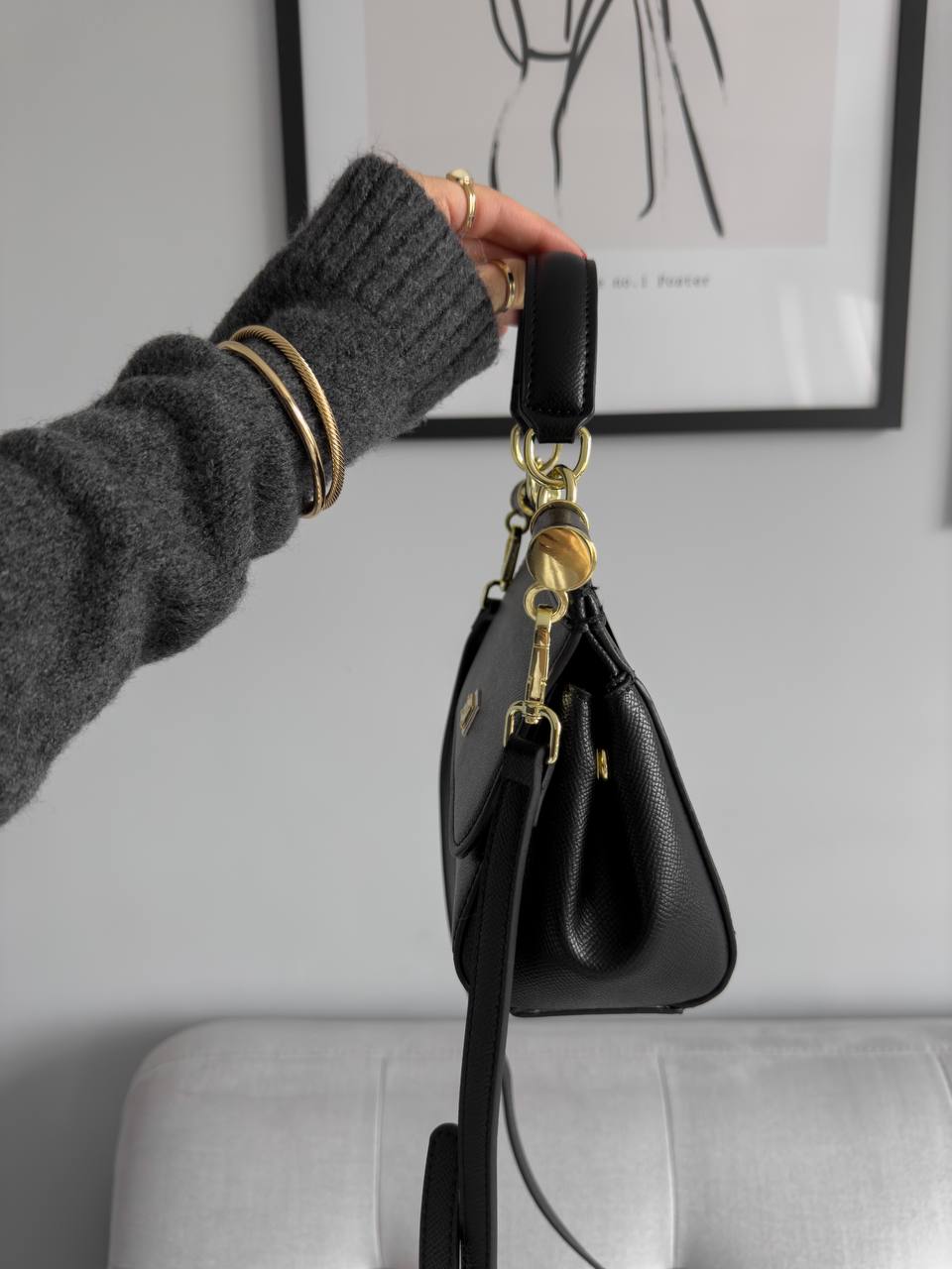 Dolce &amp; Gabbana Sicily Mini Textured Leather Top Handle Bag in Black - 8