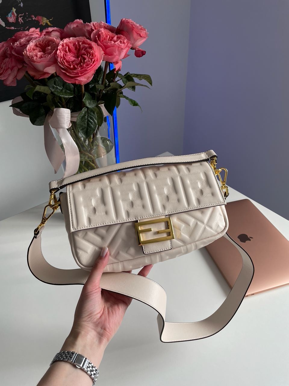 Fendi Baguette Cream Leather Bag - 10