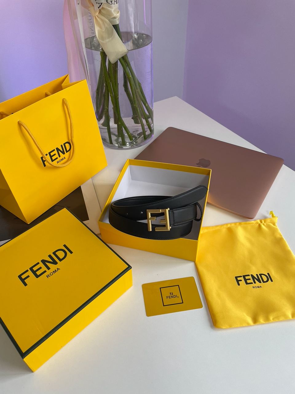 Fendi Black/Gold Leather Belt - 2