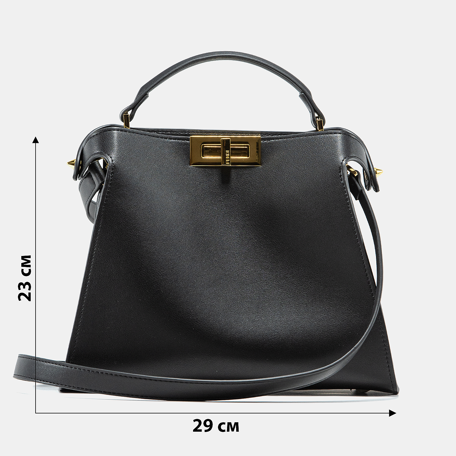 Fendi Black Leather Large Iconic Essentially Peekaboo Top Hand - 3