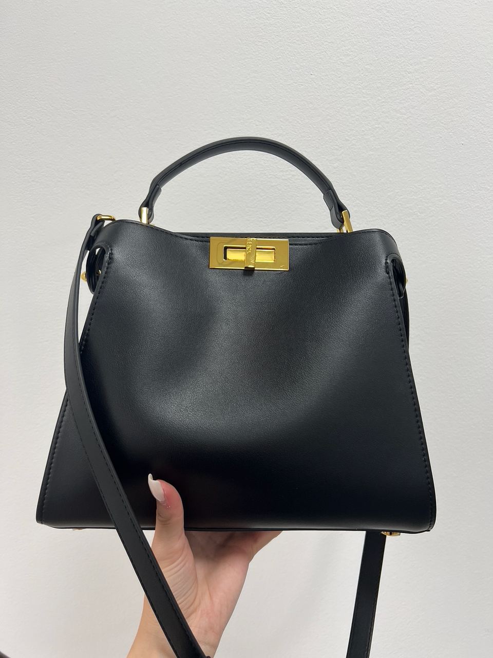 Fendi Black Leather Large Iconic Essentially Peekaboo Top Handle Bag - 2