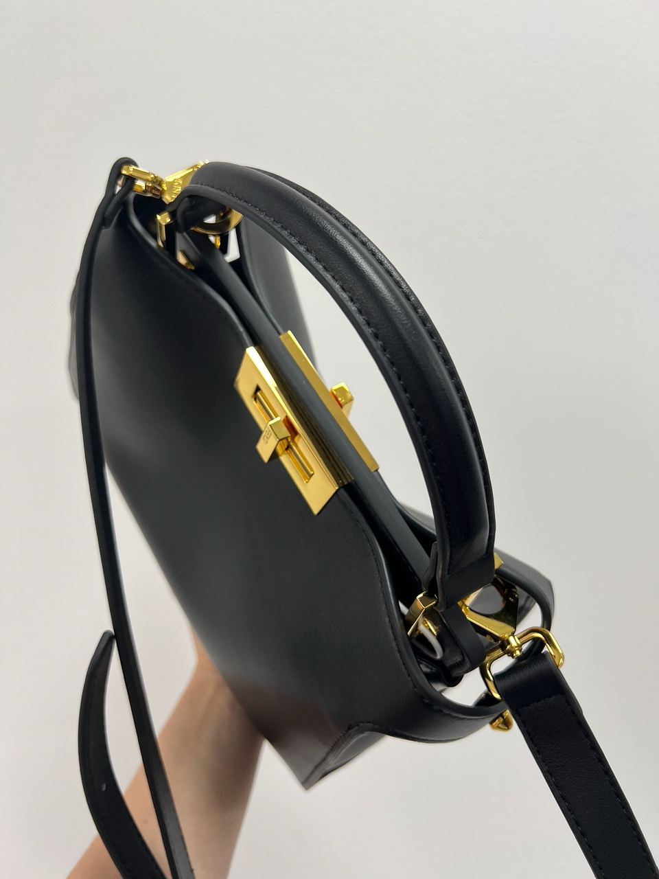 Fendi Black Leather Large Iconic Essentially Peekaboo Top Handle Bag - 4