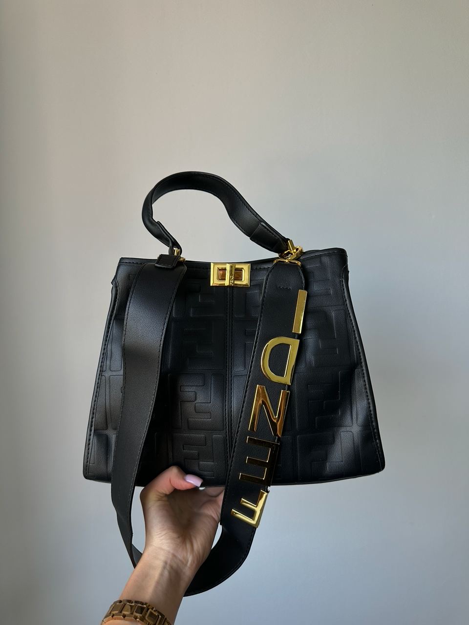 Fendi Black Leather Large Iconic Essentially Peekaboo Top Handle - 2