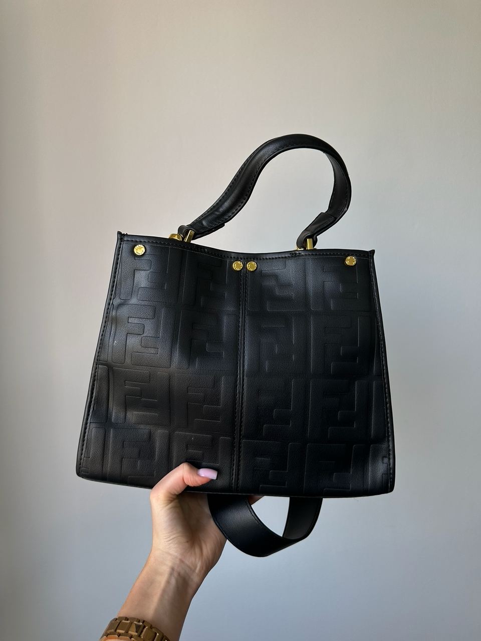 Fendi Black Leather Large Iconic Essentially Peekaboo Top Handle - 5