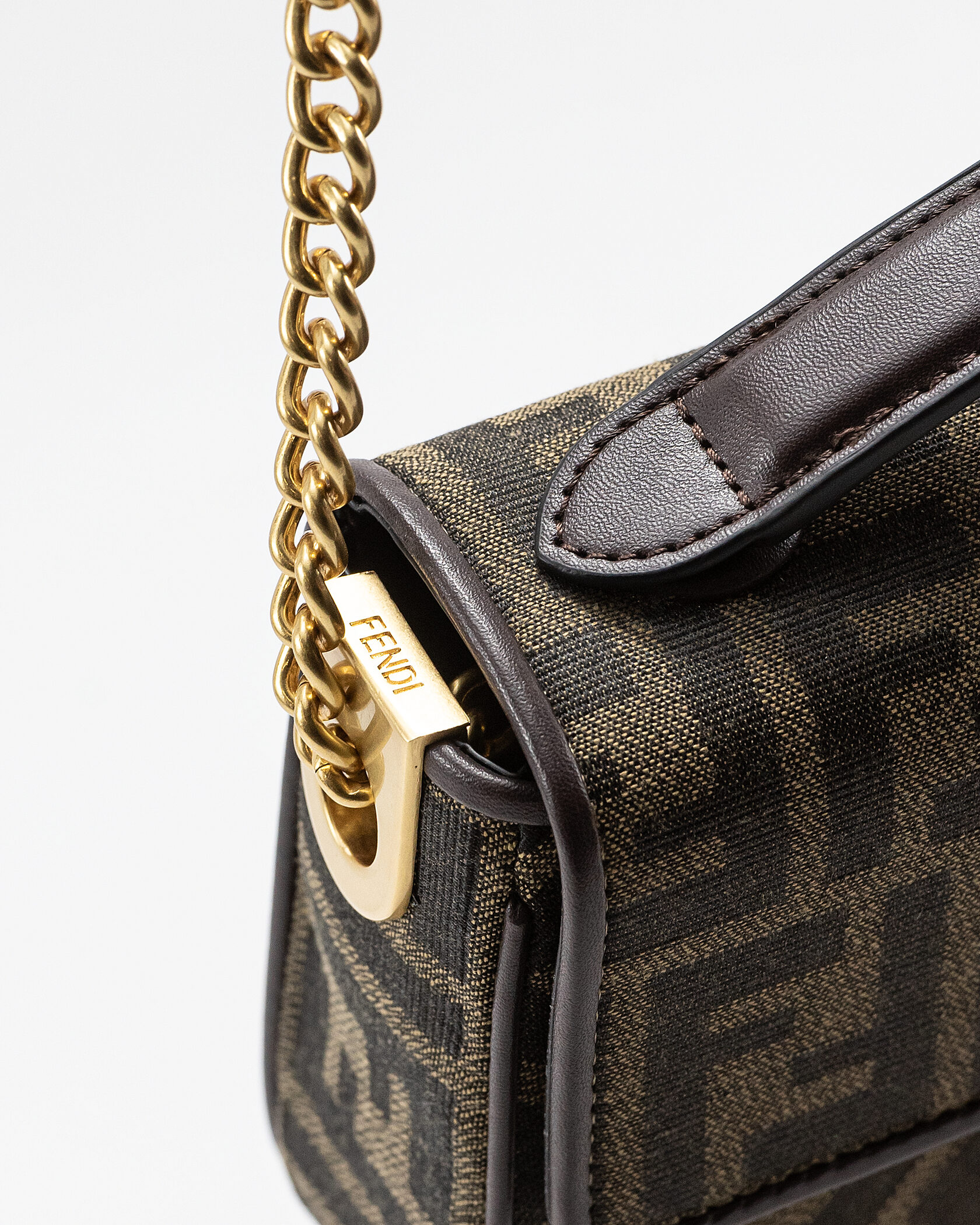 Fendi Brown FF Jacquard Fabric Baguette Chain Bag - 8