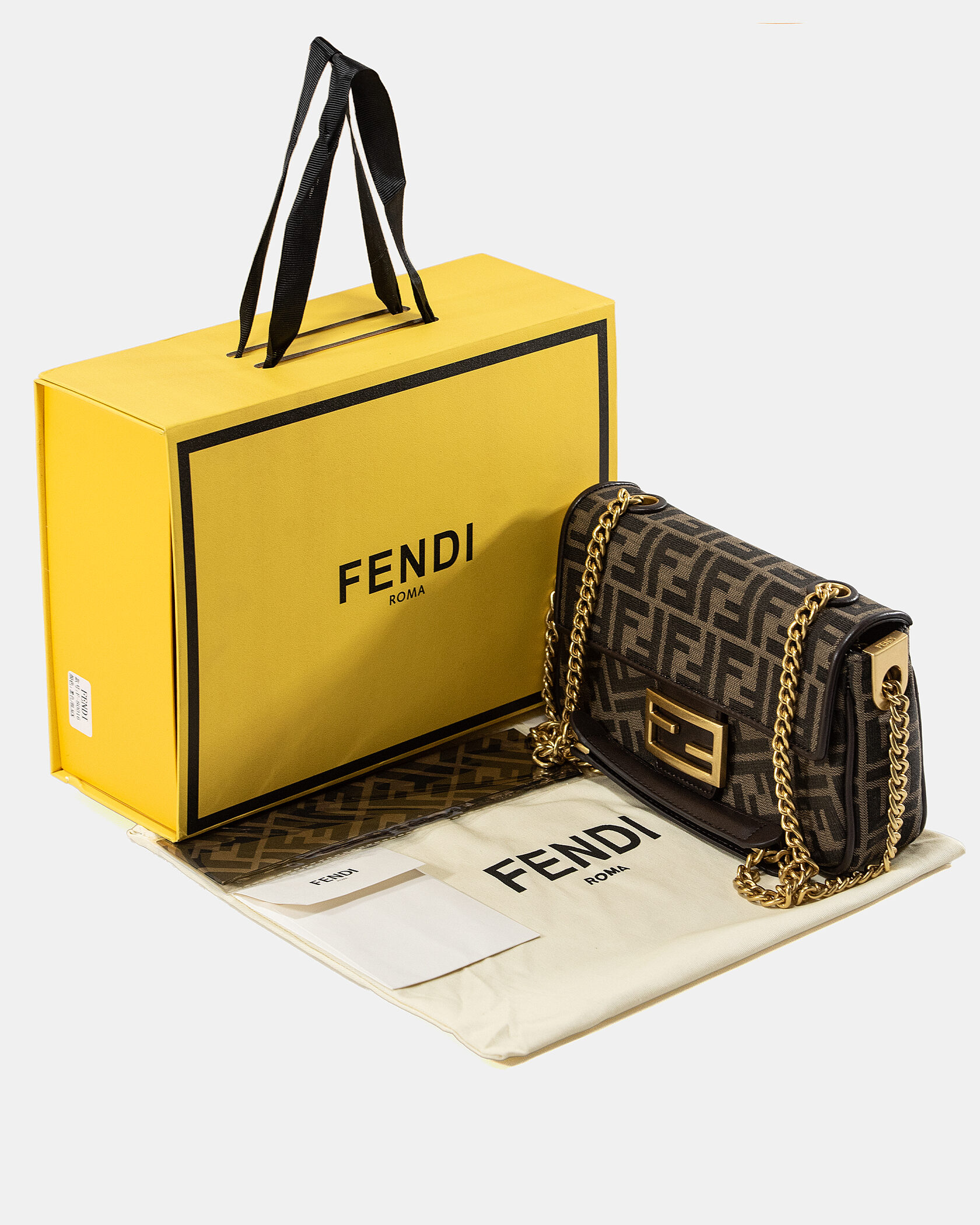 Fendi Brown FF Jacquard Fabric Baguette Chain Midi Bag - 2
