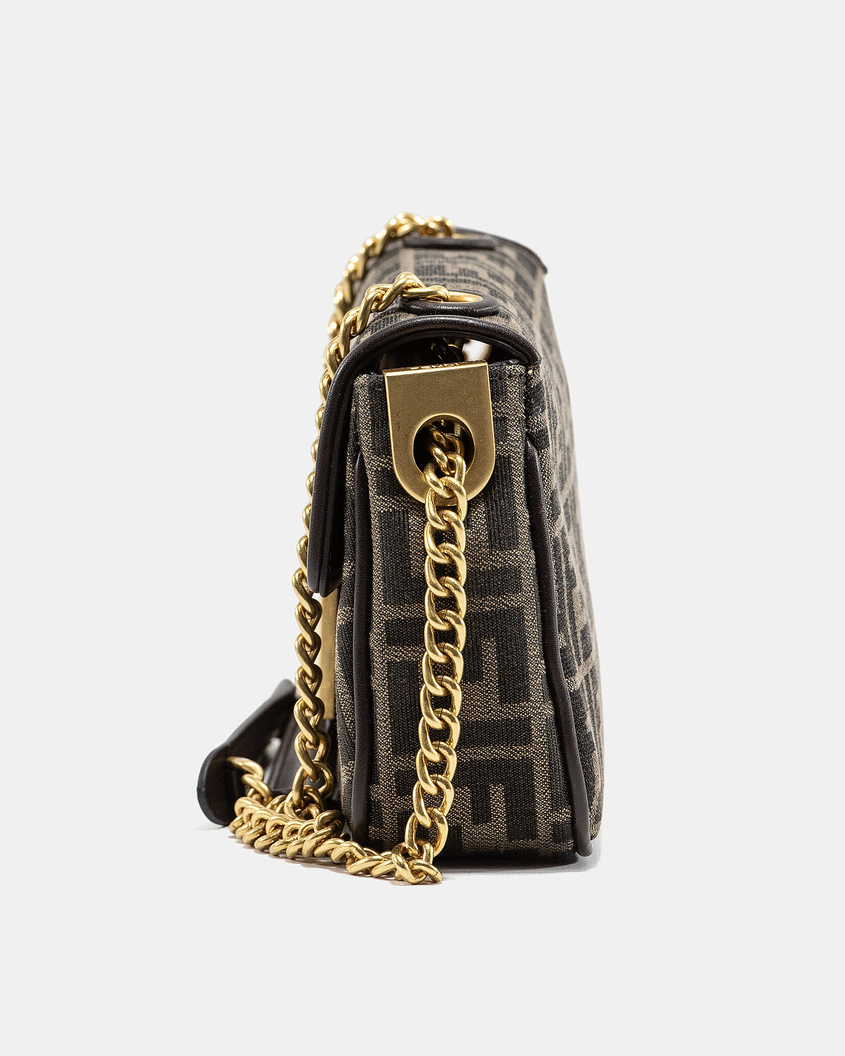 Fendi Brown FF Jacquard Fabric Baguette Chain Midi Bag - 7