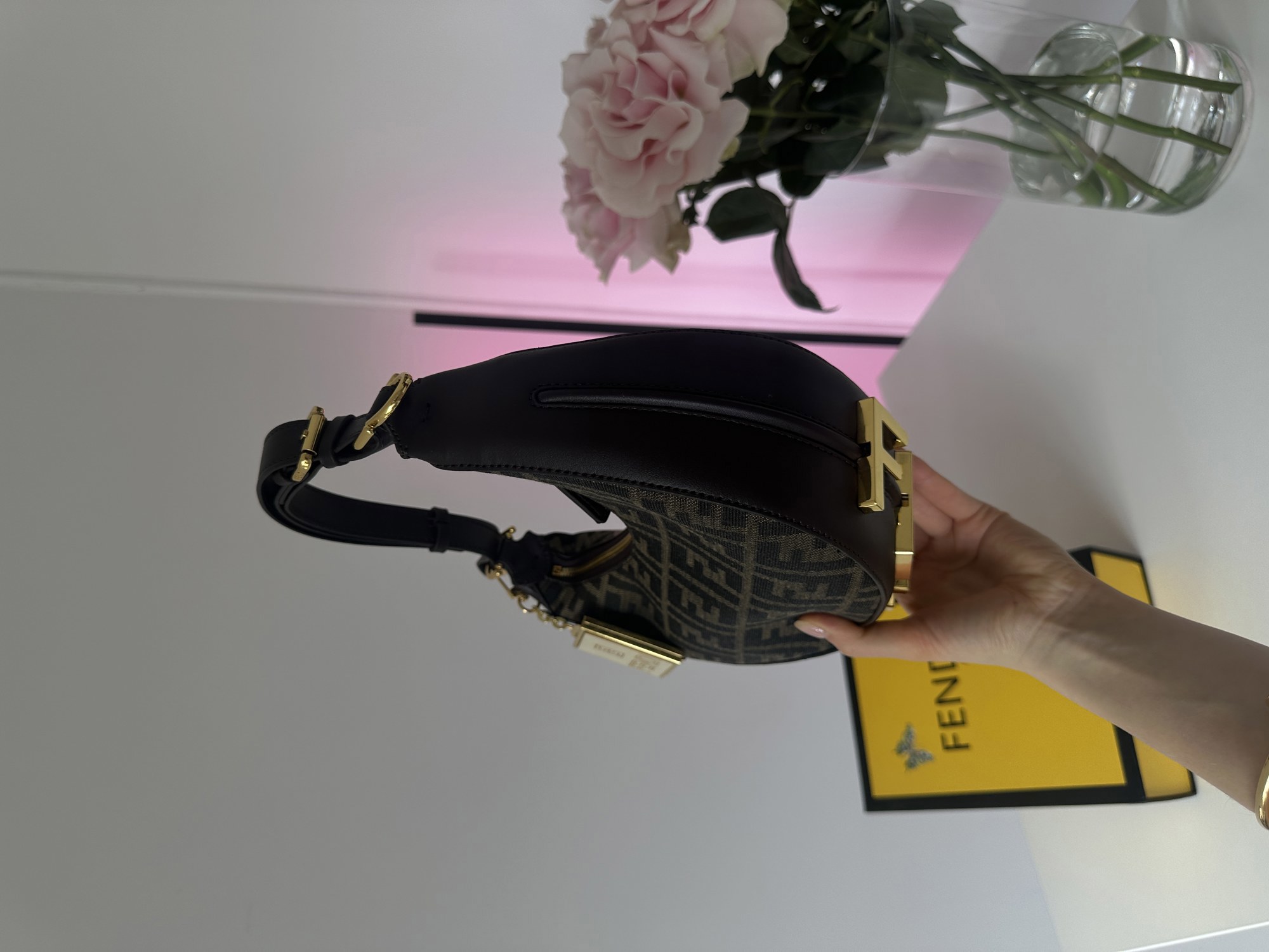Fendi Brown FF Jacquard Fabric Fendigraphy Small Bag - 14