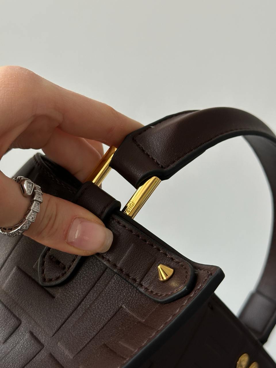 Fendi Brown Leather Large Iconic Essentially Peekaboo Top Handl - 12