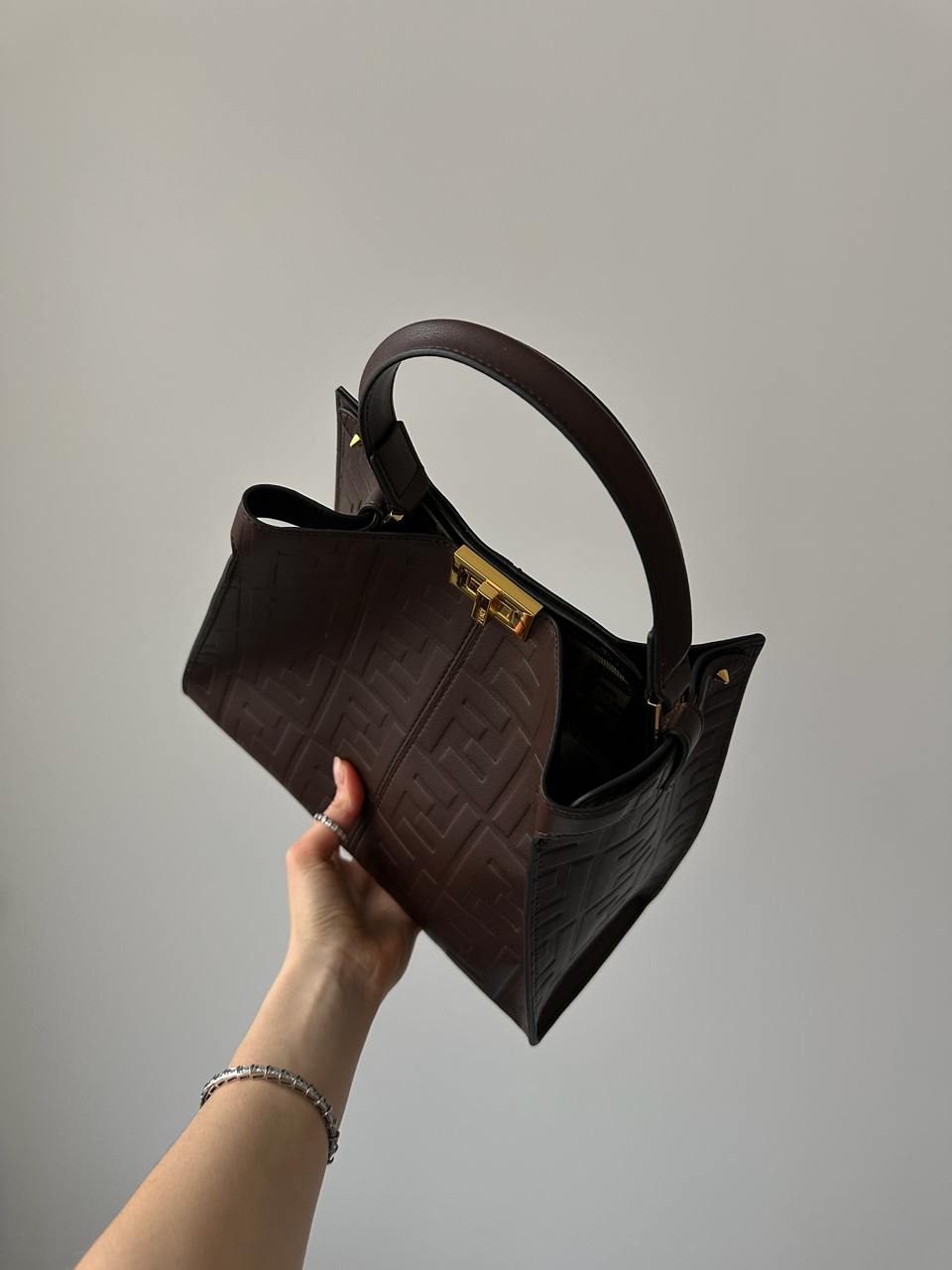 Fendi Brown Leather Large Iconic Essentially Peekaboo Top Handl - 8