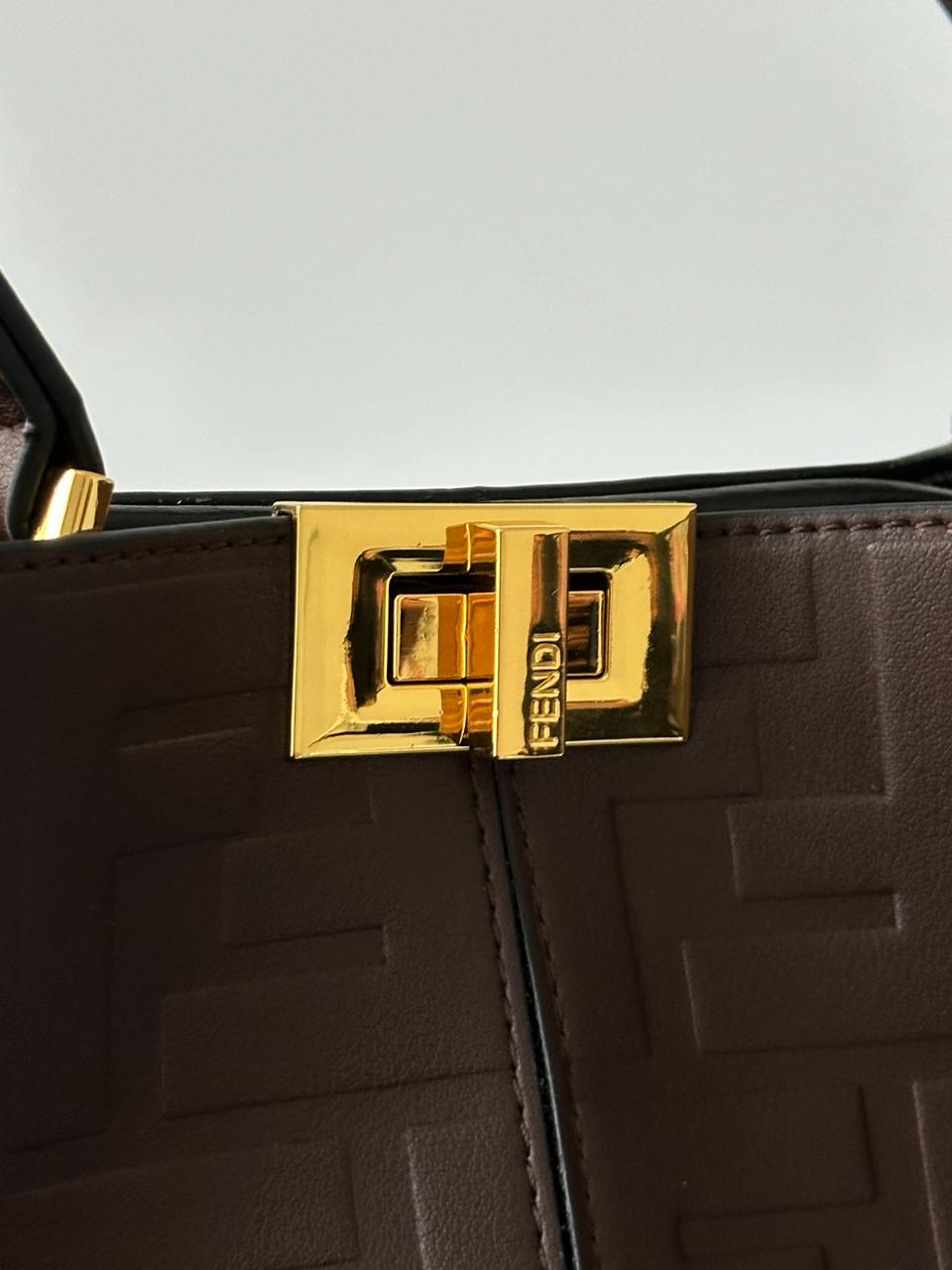 Fendi Brown Leather Large Iconic Essentially Peekaboo Top Handl - 9