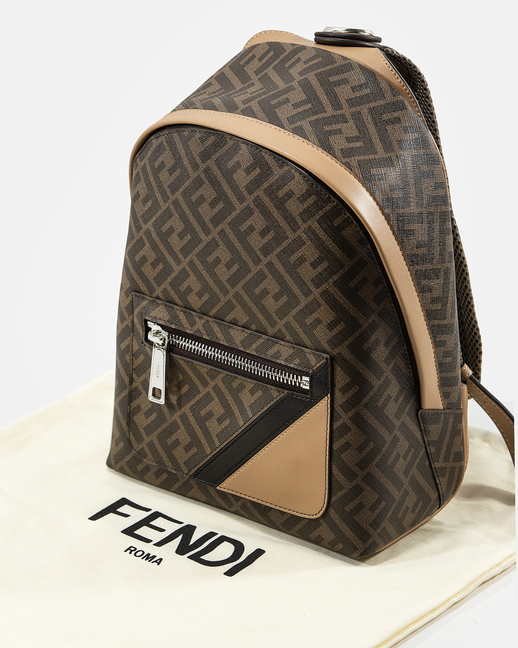 Fendi Chiodo Small Fendi Diagonal Brown FF Canvas Backpack - 2