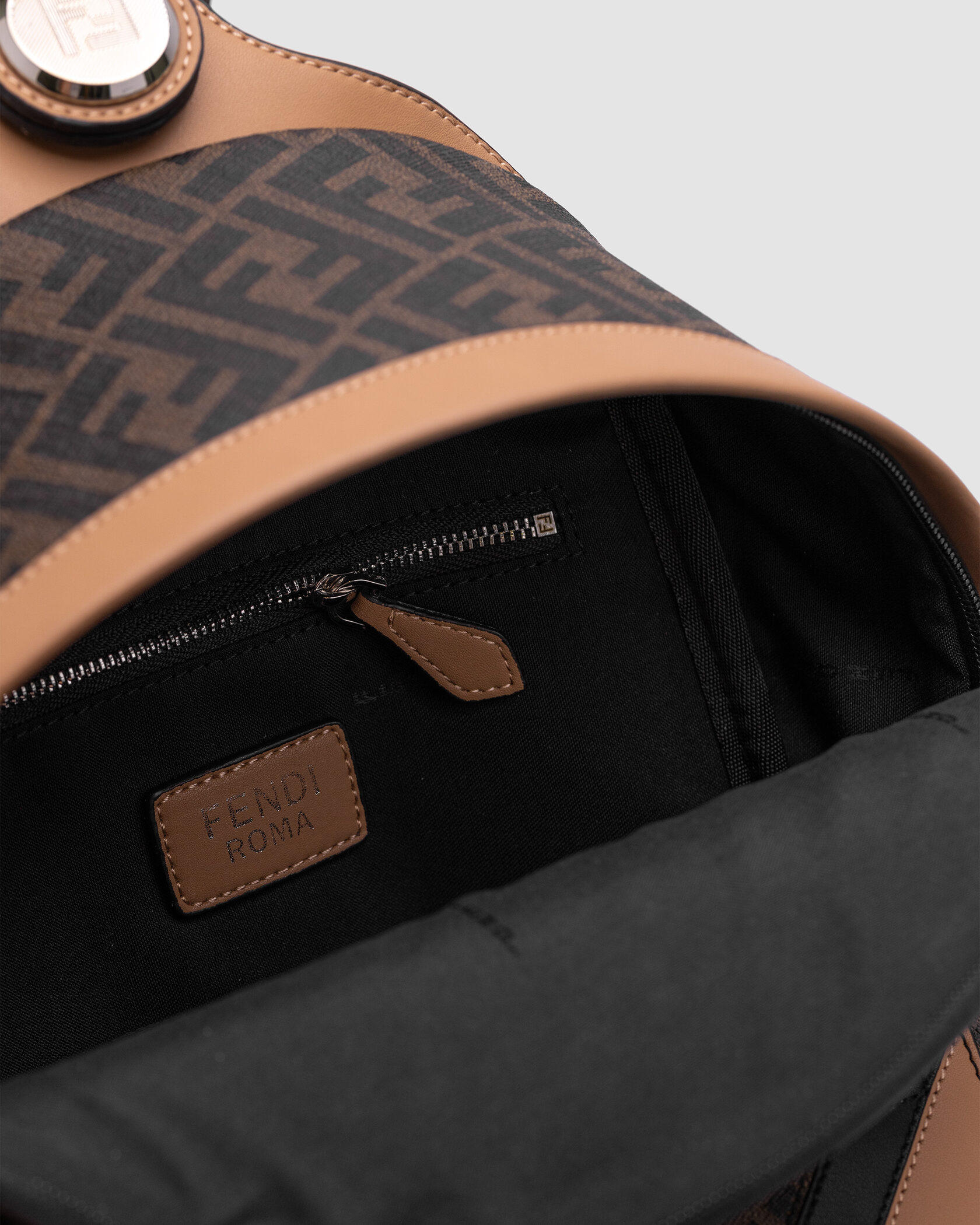 Fendi Chiodo Small Fendi Diagonal Brown FF Canvas Backpack - 13