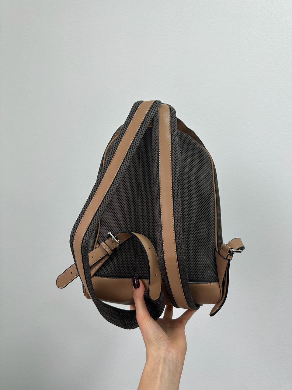 Fendi Chiodo Small Fendi Diagonal Brown FF Canvas Backpack - 4