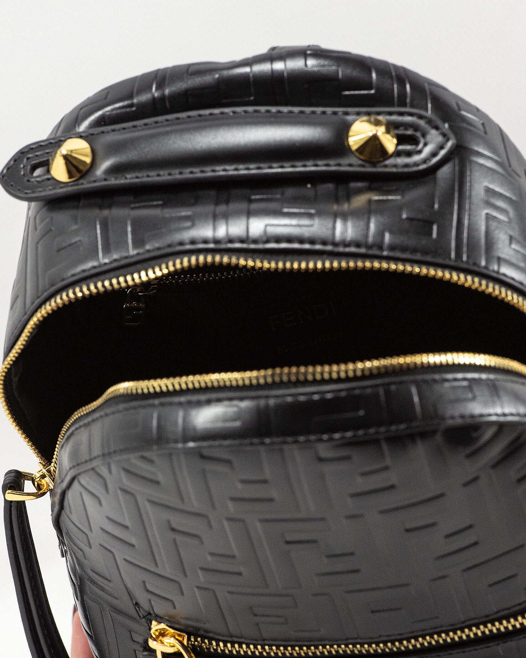 Fendi Mini Backpack in black embossed FF leather - 12