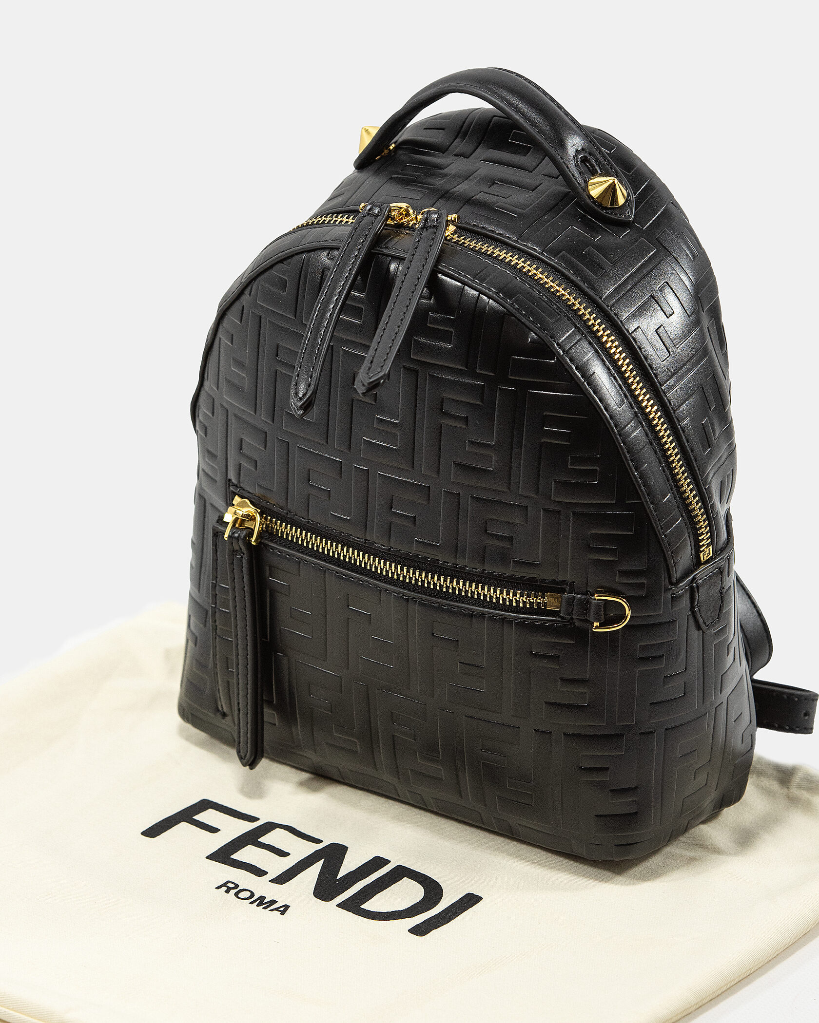 Fendi Mini Backpack in black embossed FF leather - 2