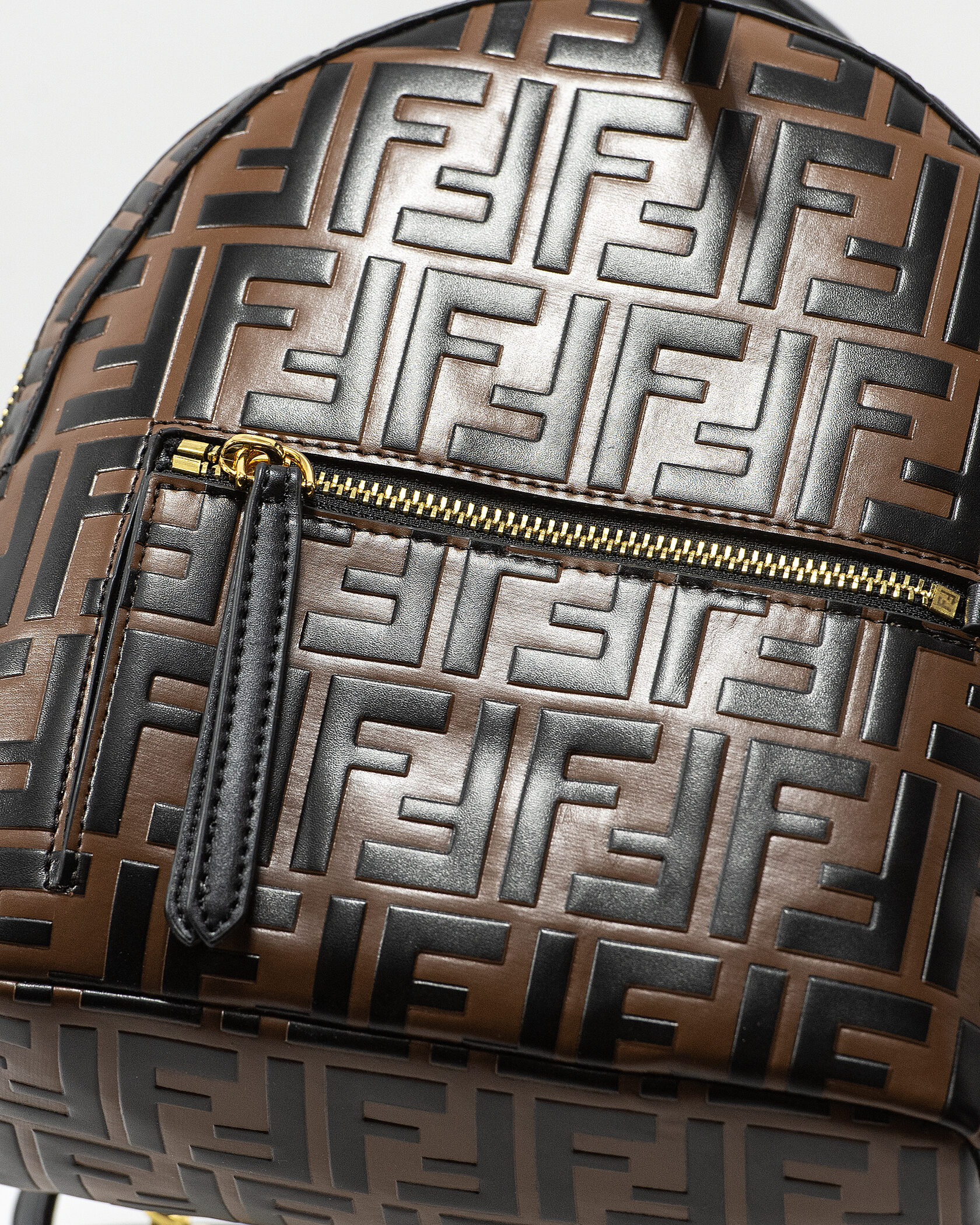 Fendi Mini Backpack in brown embossed FF leather - 7